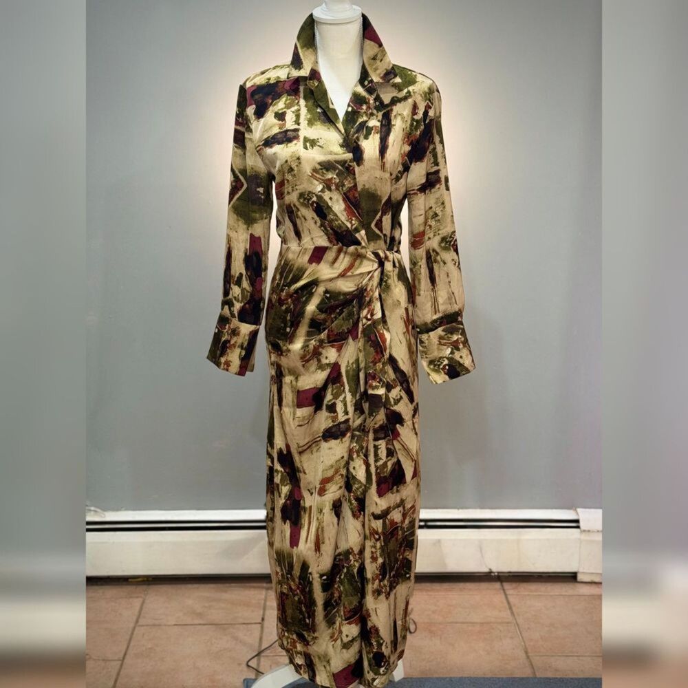 Multicolor Elan L/S Open Tie-Waist Shirtdress Size M NWT